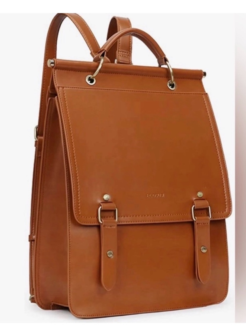 Structured Leather Backpack Laptop Bag Cognac Brown - Vegan Leather Ecosusi